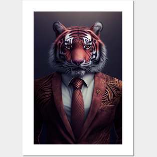 Adorable Tiger Wearing a Suit: Cute Wildlife Animals Posters and Art